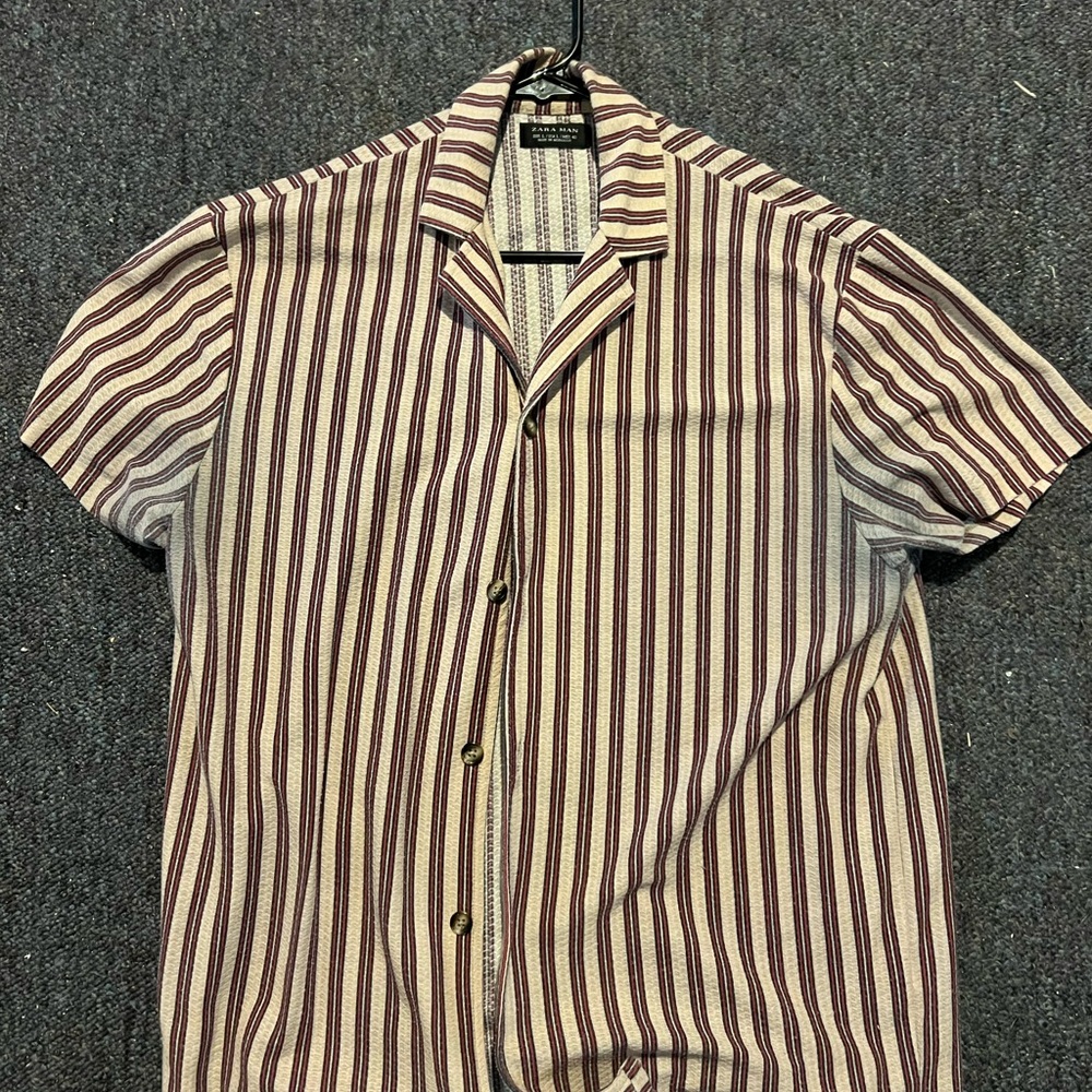 Zara Burgundy and White Striped Button Down Shirt